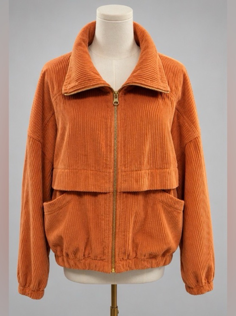 ASOS DESIGN Oversized Corduroy Zip Front Jacket Rust Orange US 0